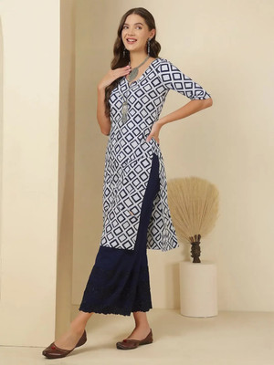 EthnicBasket Women Printed A-line Kurta(Blue)