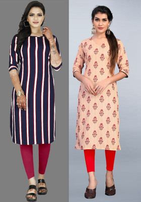 tanvi creation Women Striped Straight Kurta(Red, Purple)