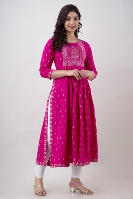 SAJANHUB Women Embroidered Flared Kurta(Pink)