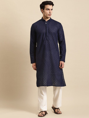 Rajubhai Hargovindas Men Self Design Straight Kurta(Dark Blue)