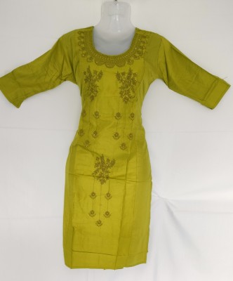 BHOWMICKS Women Embroidered Straight Kurta(Green)