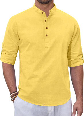 ZIRPIX Men Solid Straight Kurta(Yellow)