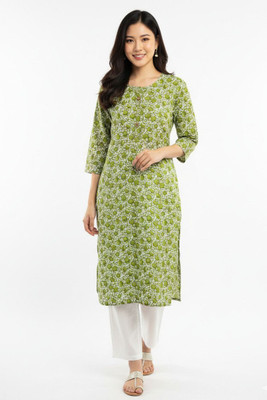 sw world Women Printed Straight Kurta(Green)