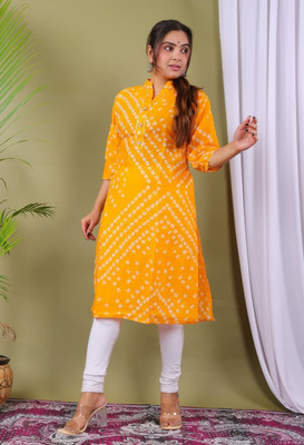 PARTH FASHIONS Women Self Design A-line Kurta(Yellow)