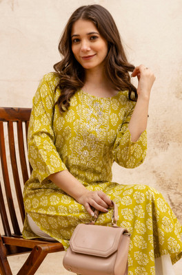 Surhi Women Embroidered Straight Kurta(Light Green)