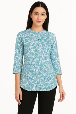 Comficloud Women Floral Print, Printed Straight Kurta(Blue, White)
