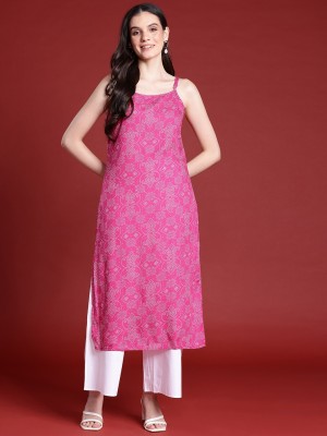 ANOUK Women Embellished Straight Kurta(Pink)