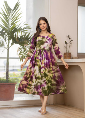TANTANATAN Women Printed Anarkali Kurta(Purple)