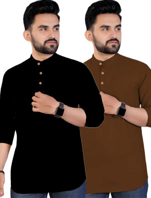 Vida Loca Men Solid Straight Kurta(Gold)