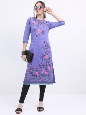 KETCH Women Printed Straight Kurta(Blue)