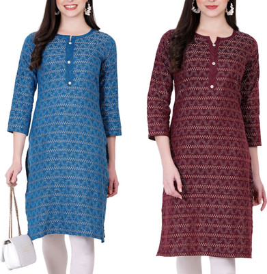 Women Self Design Kurta(Multicolor)