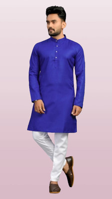 Biswas Trends Men Solid Straight Kurta(Blue)