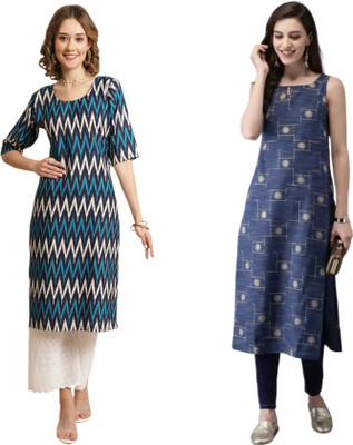 KALLAXI Women Printed Straight Kurta(Multicolor)