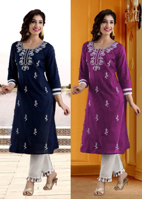 SISTO Women Chikan Embroidery A-line Kurta(Multicolor)