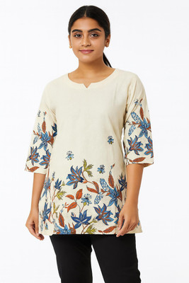 ZANKAR CREATIO Women Floral Print Straight Kurta(White)