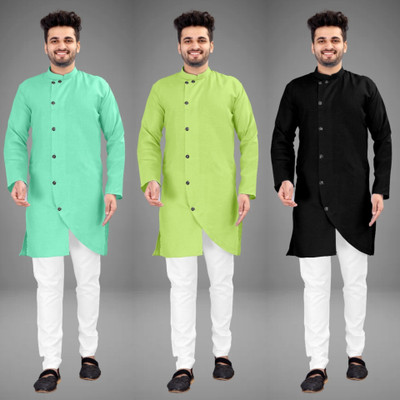DIAMOND CLUSTER Men Self Design Trail Cut Kurta(Multicolor)