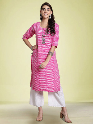 Moda Rapido Women Leheriya Straight Kurta(Pink)