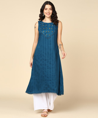 SHIV ALI APPARELS Women Embroidered A-line Kurta(Blue)