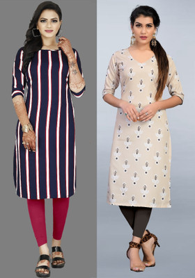 maruti fab Women Striped A-line Kurta(Beige, Purple)