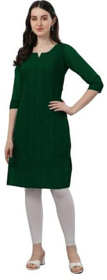 OSHO ENTERPRISE Women Solid Straight Kurta(Dark Green)
