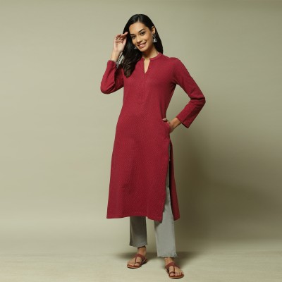 BIBA Women Solid Straight Kurta(Red)