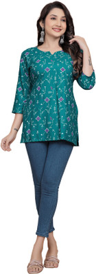antra creation Women Printed Straight Kurta(Light Green)