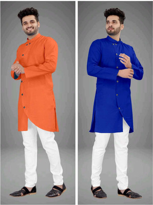 CRYSTALREVENUE Men Solid Trail Cut Kurta(Multicolor)
