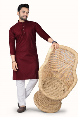 DHASU TRENDZ Men Solid Straight Kurta(Maroon)