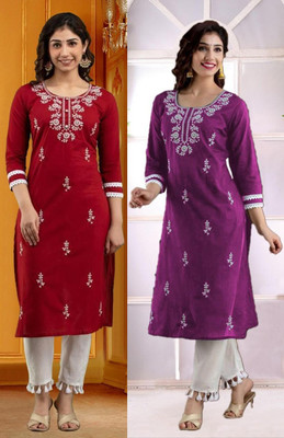 SISTO Women Embroidered Straight Kurta(Multicolor)
