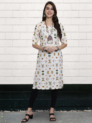 EthnicBasket Women Printed A-line Kurta(White)