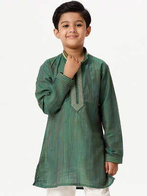 Ramraj Cotton Boys Self Design Straight Kurta(Dark Green)