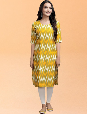 Maheshvi Women Printed A-line Kurta(Yellow)