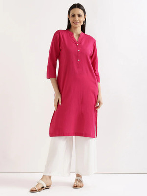 Zareeman Women Solid Straight Kurta(Pink)