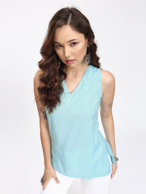 Anouk Rustic Women Striped Straight Kurta(Blue)