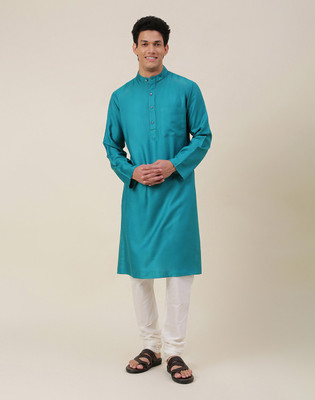 Fabindia Men Printed Straight Kurta(Blue)