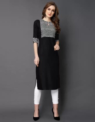 Jai Kurties Women Printed Straight Kurta(Black)