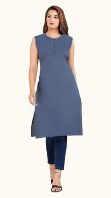 Adgood fashion Women Solid Straight Kurta(Grey)