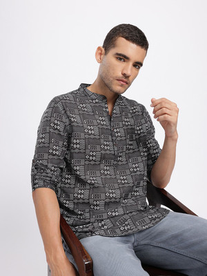 Anouk Rustic Men Geometric Print Straight Kurta(Black)