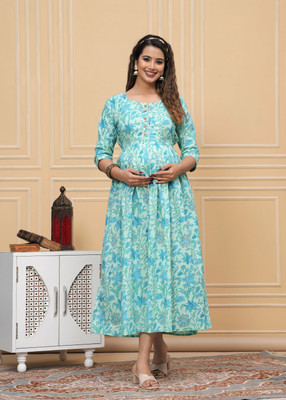UrbanRang Women Printed Anarkali Kurta(Blue, Green)