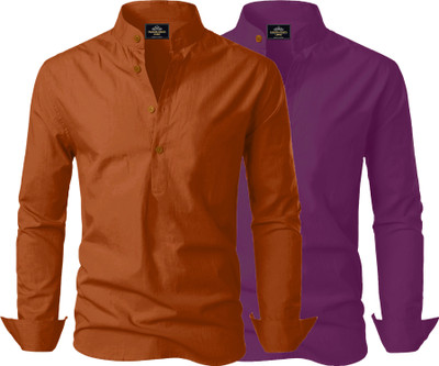 Kavyangle Creation Men Solid Straight Kurta(Brown, Purple)