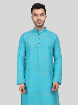 LABELZERO Men Self Design A-line Kurta(Gold, Light Blue)