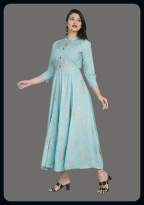 AnviTextile Women Printed Anarkali Kurta(Blue)