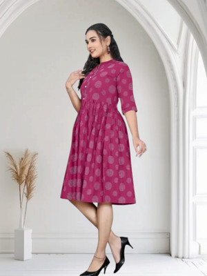 Texpa Fashionfr Women Fit and Flare Purple Midi/Calf Length Dress