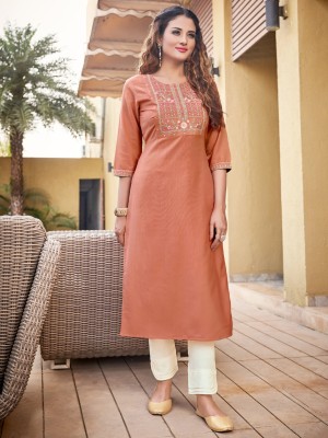 HouseOfCommon Women Embroidered Straight Kurta(Pink)