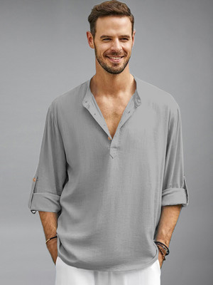 BHUVIKOO Men Solid Straight Kurta(Grey)