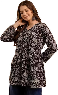 VRSS ENTERPRISES Women Floral Print A-line Kurta(Black)