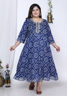 Swasti Women Bandhani Gown Kurta(Blue)