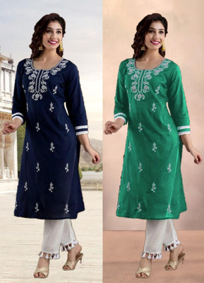SISTO Women Chikan Embroidery Straight Kurta(Multicolor)