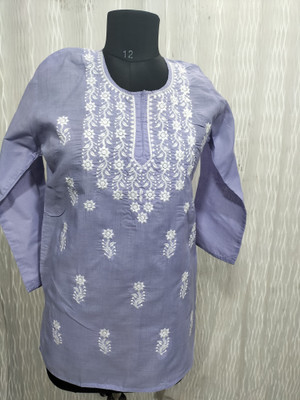 The Chikankari Story Women Embroidered Straight Kurta(Purple)