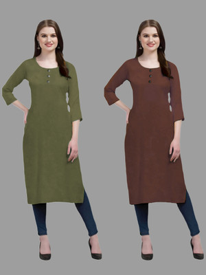 Coft Women Solid Straight Kurta(Maroon, Green)